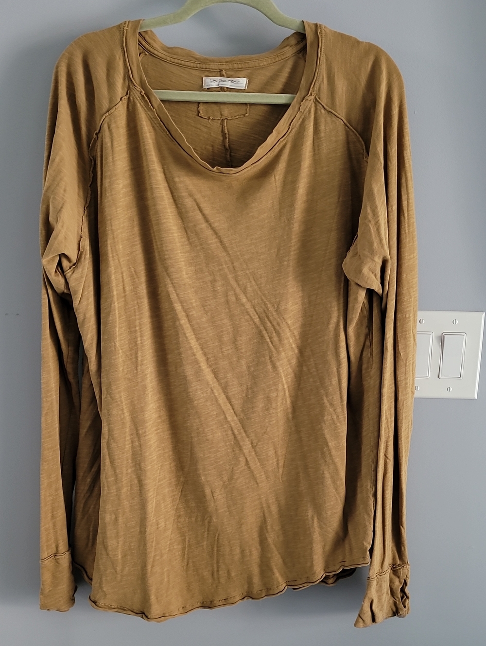 We The Free Raw-Edge Long Sleeve Tee in Olive Brown